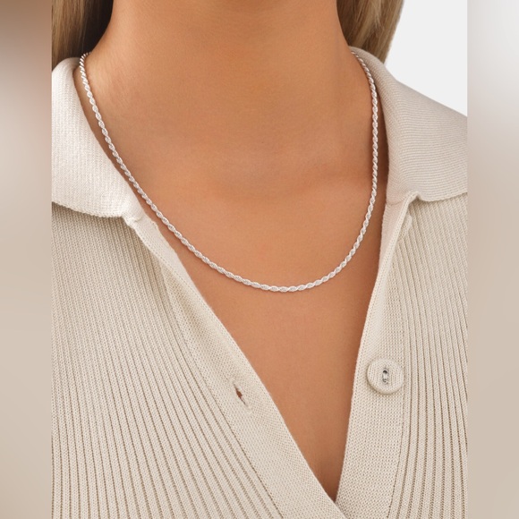 2mm Rope Chain Necklace*Silver Necklace*Waterproof Jewelry*Unisex Necklace - Picture 5 of 6